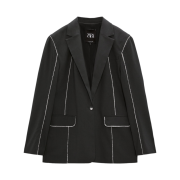 (W) Zara Longline Straight Blazer Blue Gray