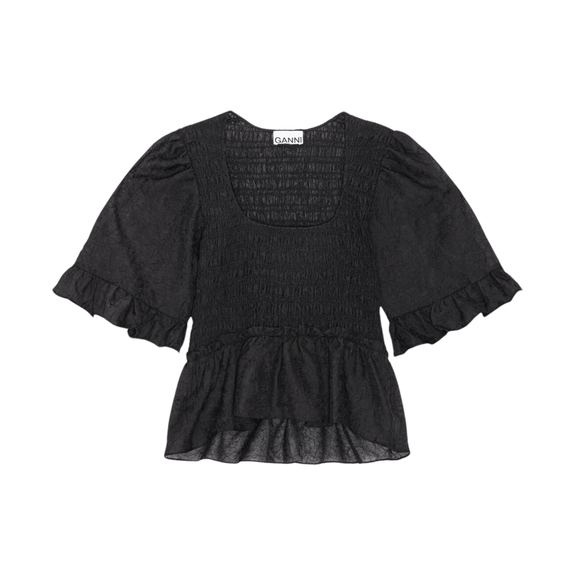 F8611-099 (W) Ganni Crinkled Georgette Smock Blouse Black