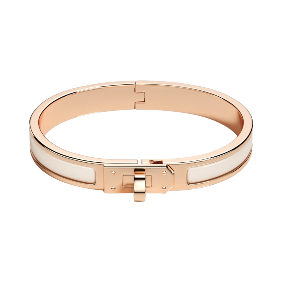 (W) 에르메스 미니 클릭 켈리 브레이슬릿 로즈 골드 하드웨어 & 크렘((W) Hermes Mini Clic Kelly Bracelet Rose Gold & Creme)