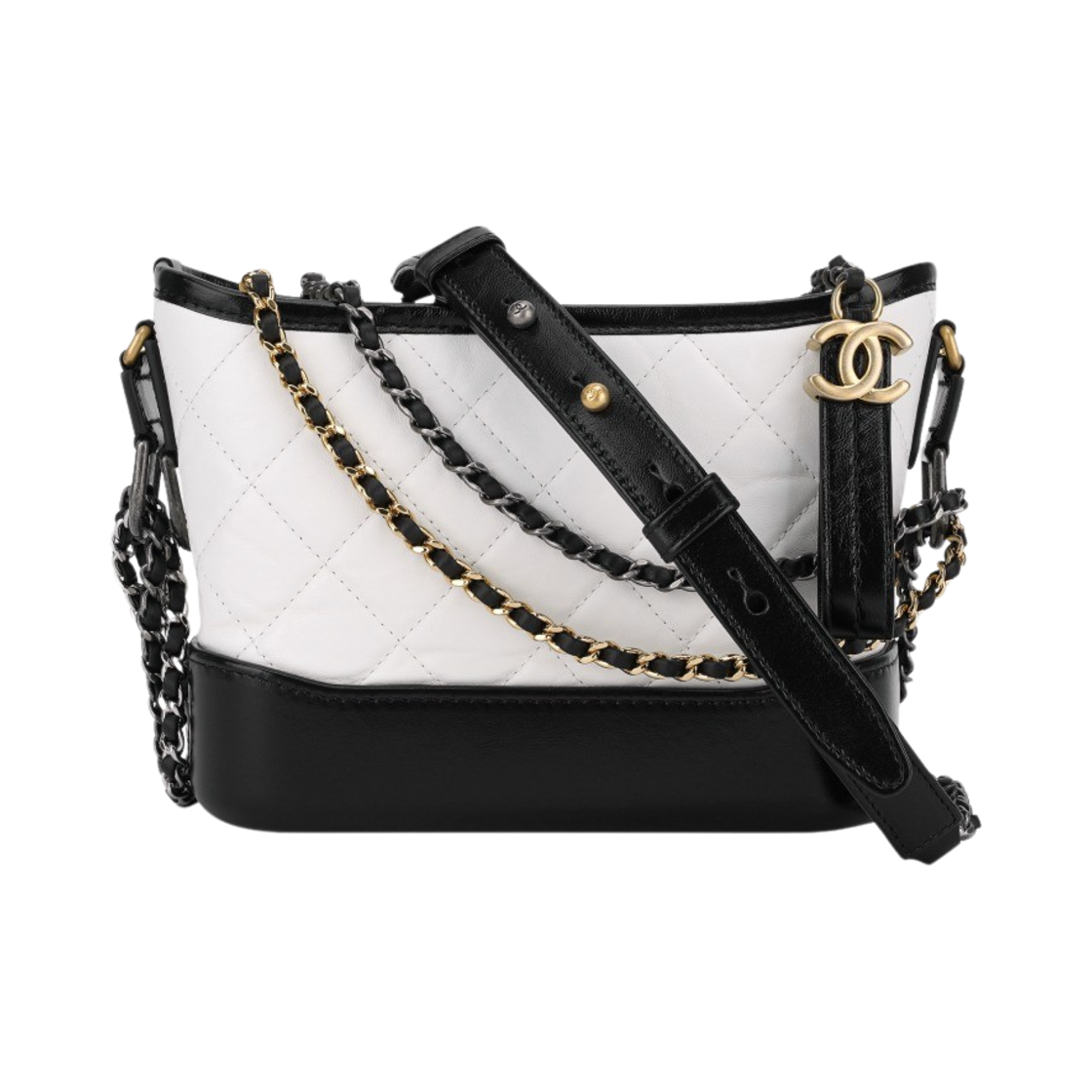 샤넬 가브리엘 스몰 호보백 빈티지 카프스킨 & 골드 메탈 화이트 블랙(Chanel Gabrielle Small Hobo Bag Aged Calfskin & Gold White Black)