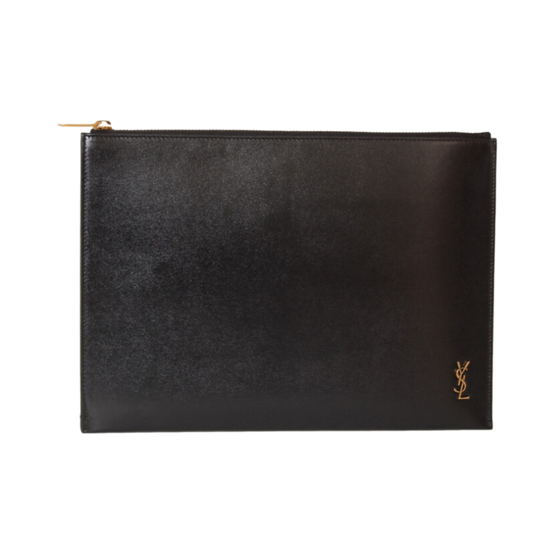 607779-02G0W-1000 Saint Laurent Monogram Zipped Tablet Holder in Shiny Leather Black