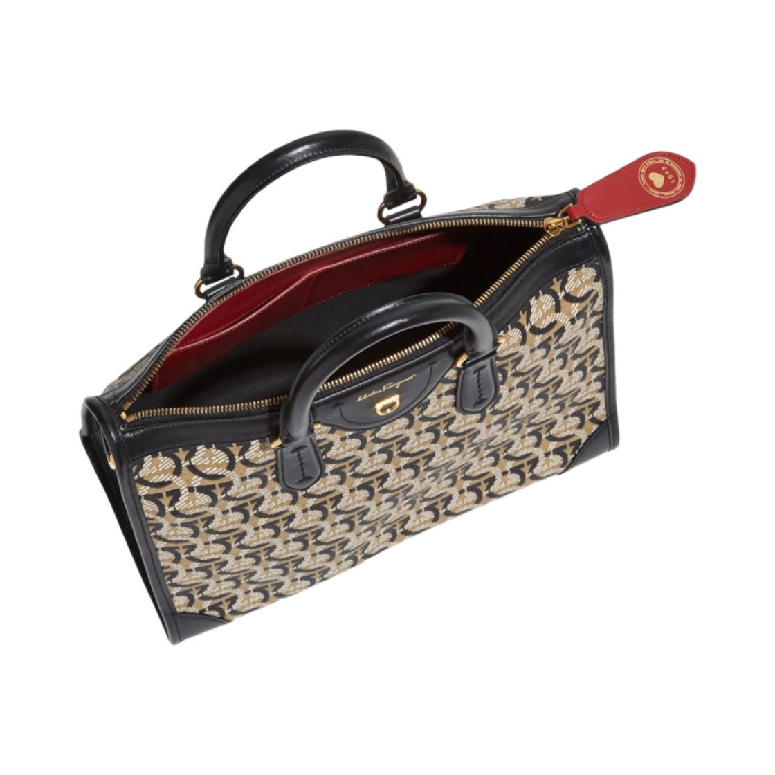 페라가모 로고 미디움 간치니 토트백 샌드 블랙 레드(Ferragamo Logo Medium Gancini Tote Bag Sand Black Red) - 4