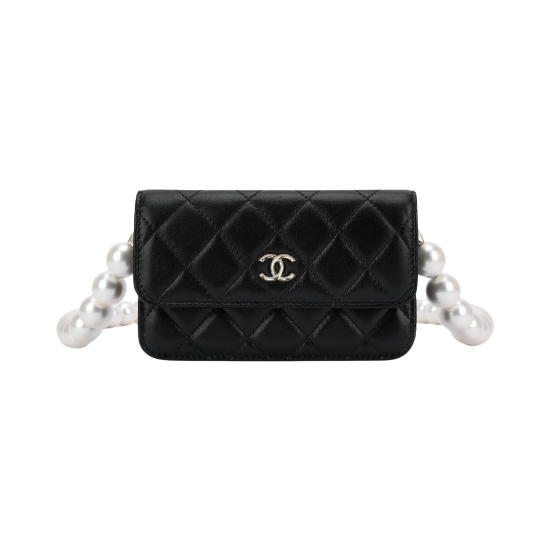 샤넬 체인 미니백 카프스킨 이미테이션 펄 & 골드 메탈 블랙
