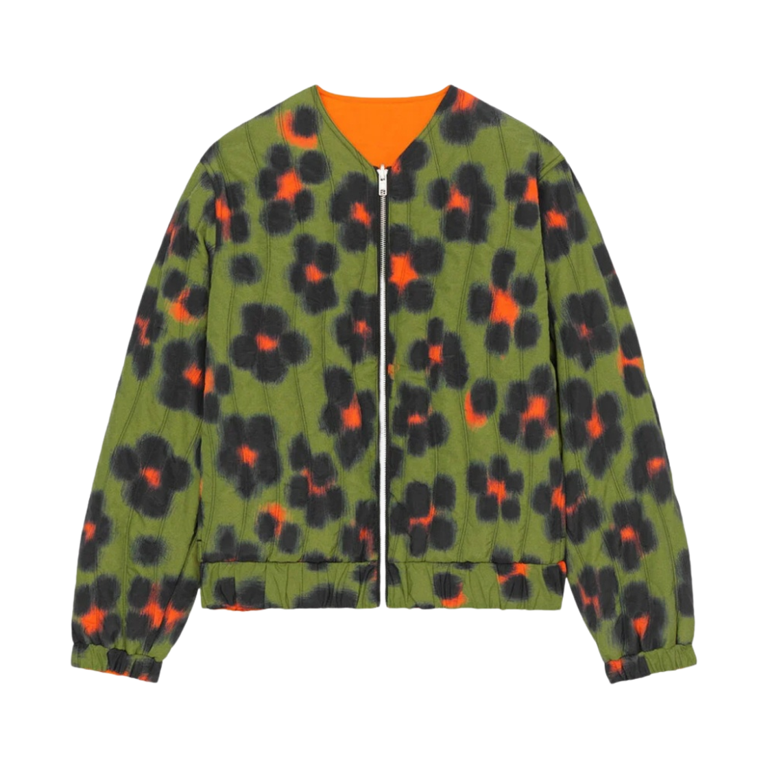 FD52BL1659ND50 (W) Kenzo Hana Leopard Reversible Quilted Jacket Khaki