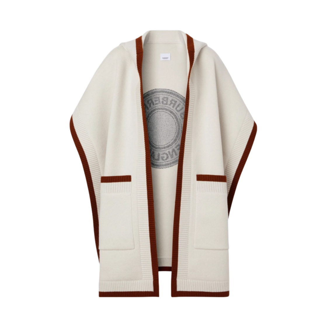 (W) 버버리 로고 그래픽 울 캐시미어 자카드 후드 케이프 캔버스((W) Burberry Logo Graphic Wool Cashmere Jacquard Hooded Cape Canvas) - 1