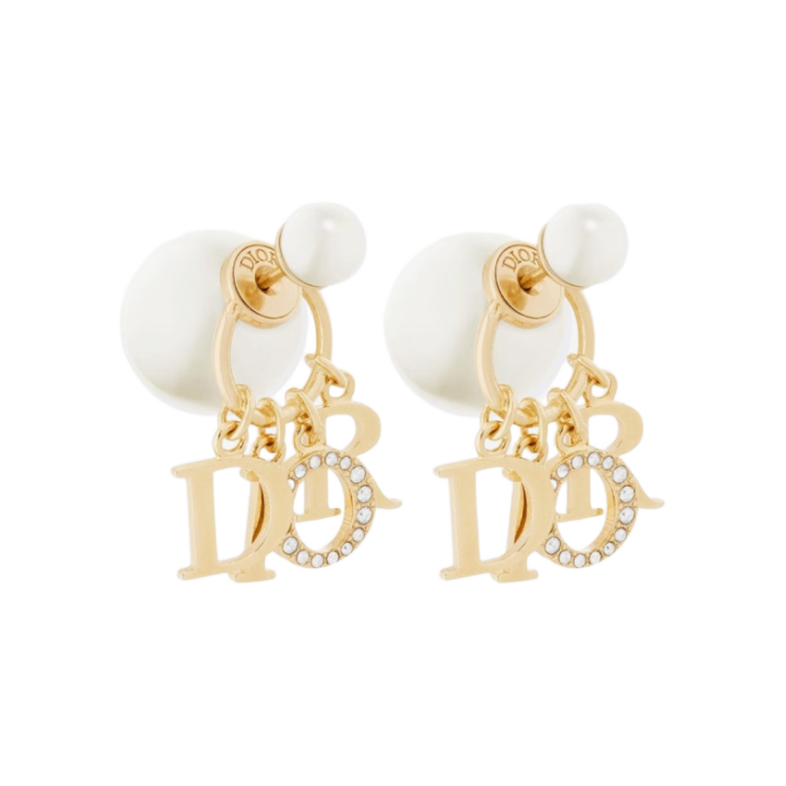E1411TRICY-D301 (W) Dior Tribales Earrings Gold Finish Metal White Resin Pearls White Crystals