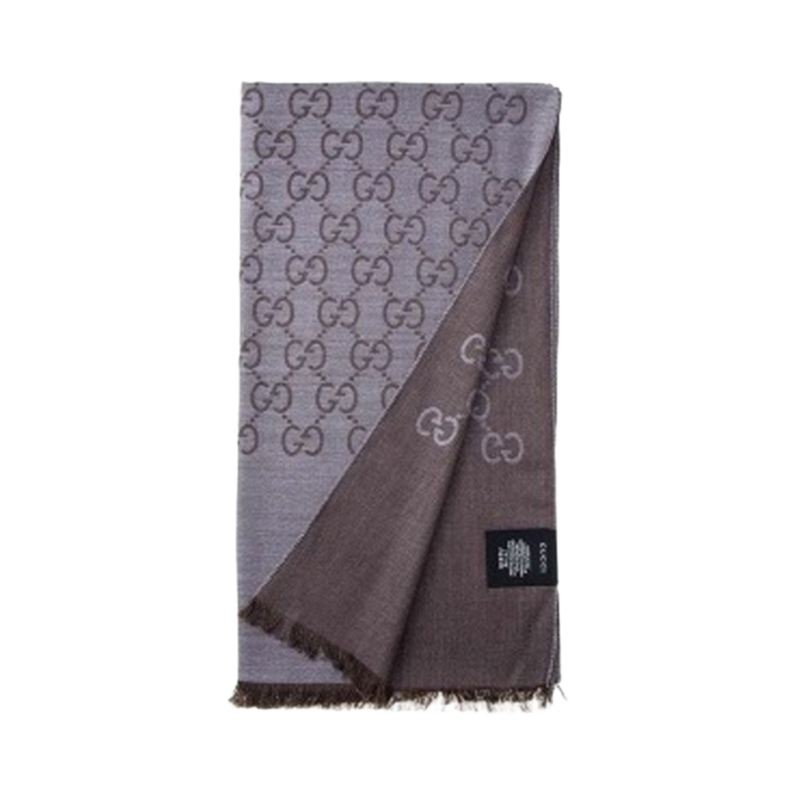 (W) 구찌 GG 울 실크 자카드 머플러 그레이 브라운((W) Gucci GG Wool Silk Jacquard Muffler Grey Brown)