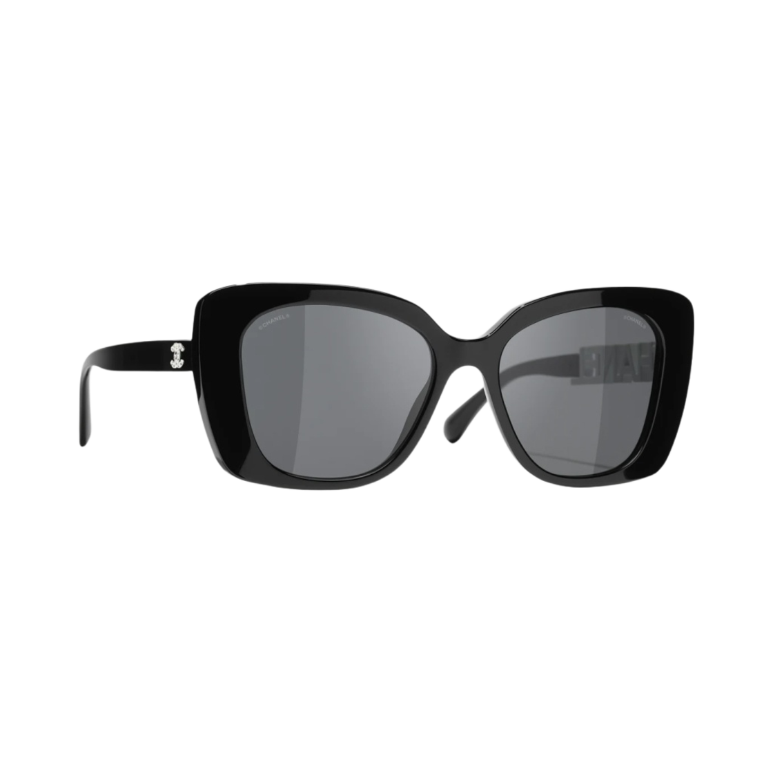 샤넬 스퀘어 선글라스 아세테이트 스트라스 & 블랙 프레임 그레이 렌즈 아시안 핏(Chanel Square Sunglasses Acetate Strass & Black Frame Grey Lenses Asian Fit) - 2