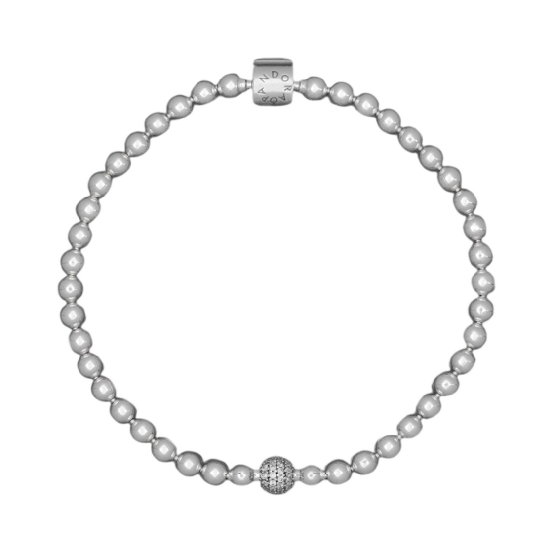 (W) 판도라 비즈 & 파베 브레이슬릿 스털링 실버((W) Pandora Beads & Pave Bracelet Sterling Silver)