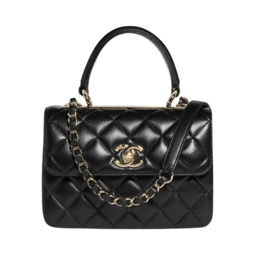 Chanel Mini Flap Bag with Top Handle Lambskin & Gold Black