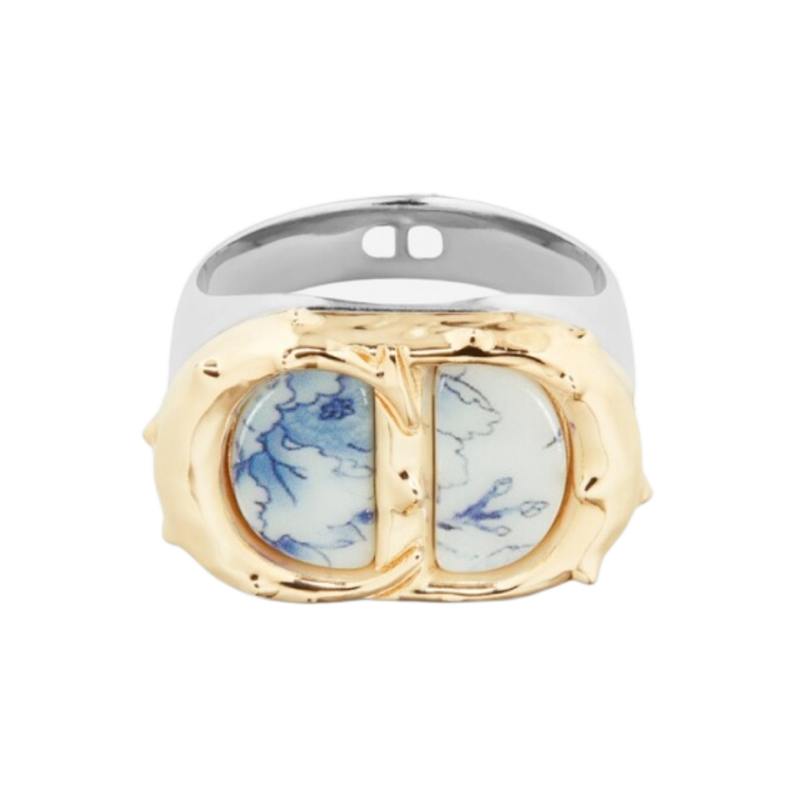 디올 CD 아이콘 링 실버 골드 피니쉬 브래스 블루 화이트 레진(Dior CD Icon Ring Silver Gold Finish Brass Blue White Resin) - 2