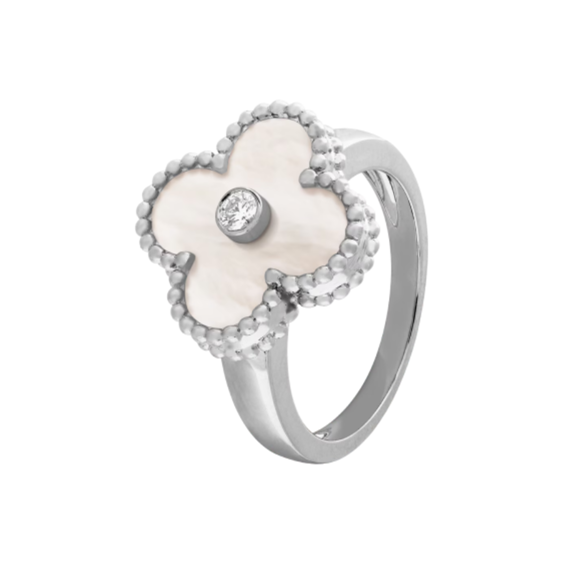 반 클리프 & 아펠 빈티지 알함브라 링 18K 화이트 골드 마더 오브 펄 다이아몬드(Van Cleef & Arpels Vintage Alhambra Ring 18K White Gold Mother of Pearl Diamond)