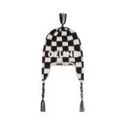 Celine Peruvian Beanie in Checked Alpaca Wool Black Off White