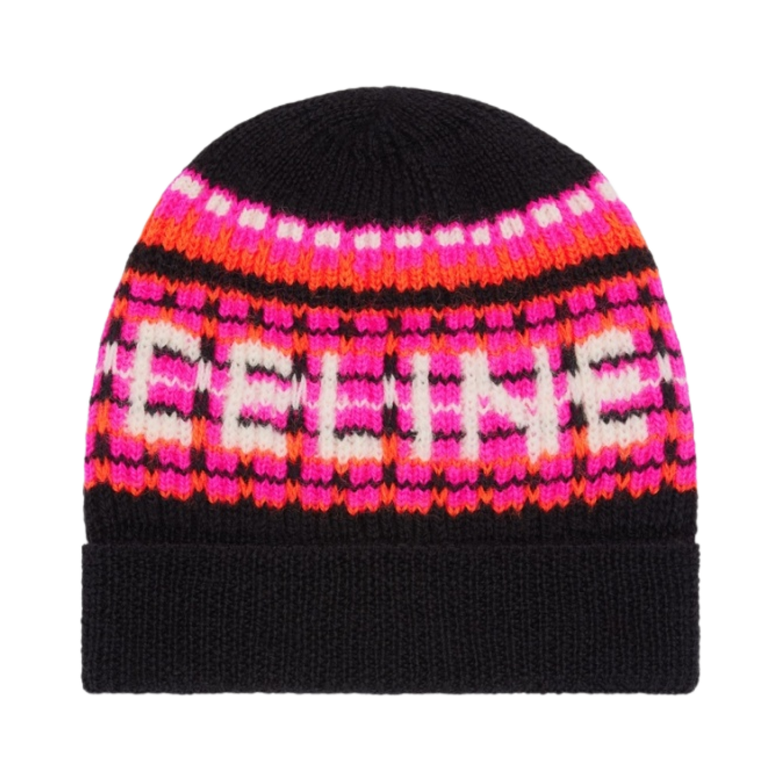 셀린느 스키 자카드 울 비니 블랙 핑크