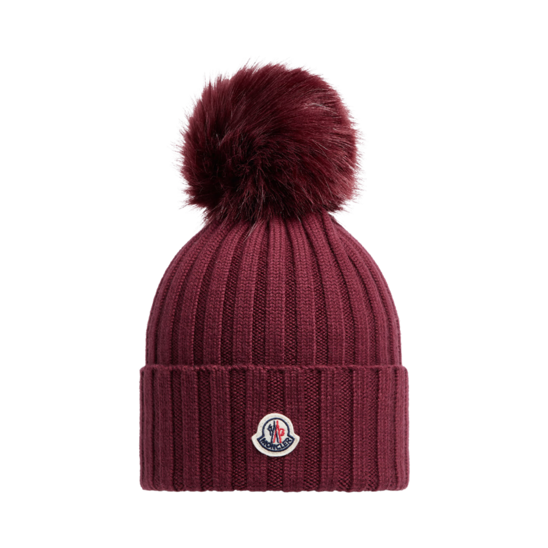 J2-093-3B00027-M1131-457 (W) Moncler Wool Beanie with Pom Pom Burgundy - 24FW