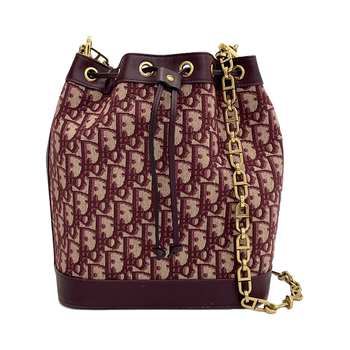 디올 오블리크 캔버스 버킷백 미듐 버건디 금장