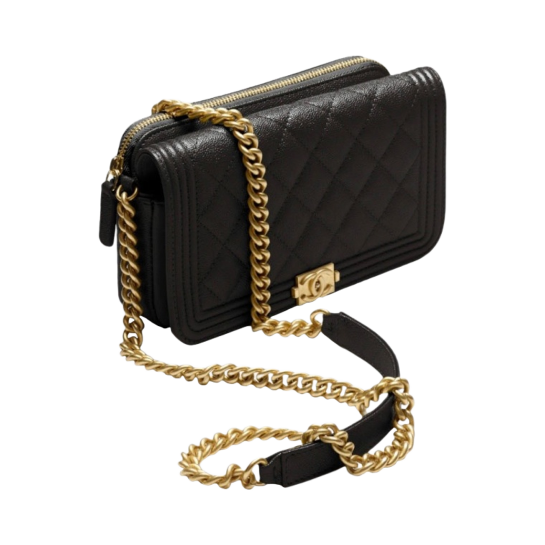 샤넬 보이 샤넬 체인 플랩 폰 홀더 펄리 그레인드 카프스킨 & 골드 메탈 블랙(Chanel Boy Chanel Flap Phone Holder with Chain Pearly Grained Calfskin & Gold Black) - 1