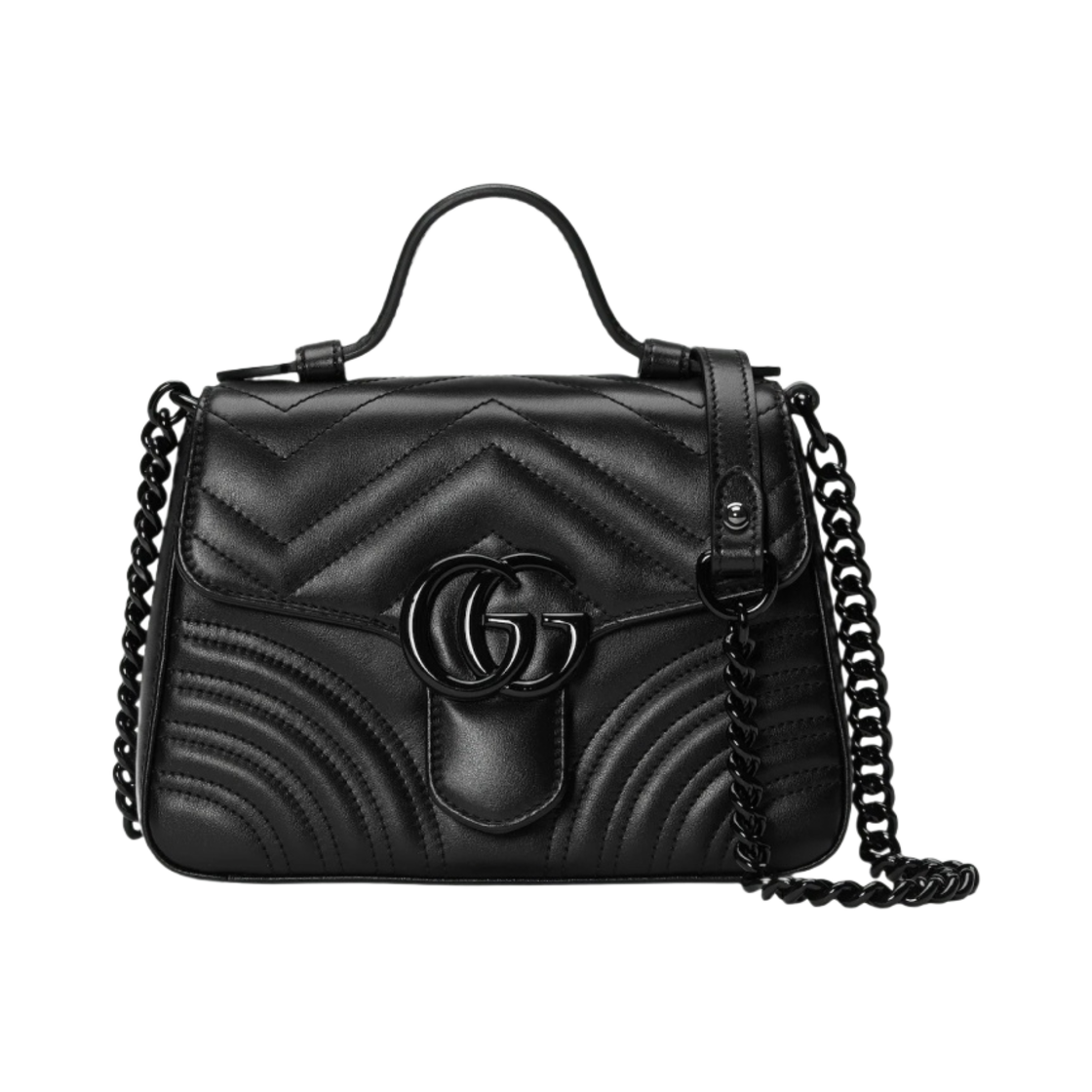 구찌 GG 마몽 미니 탑 핸들 백 블랙 레더(Gucci GG Marmont Mini Top Handle Bag Black Leather) - 1
