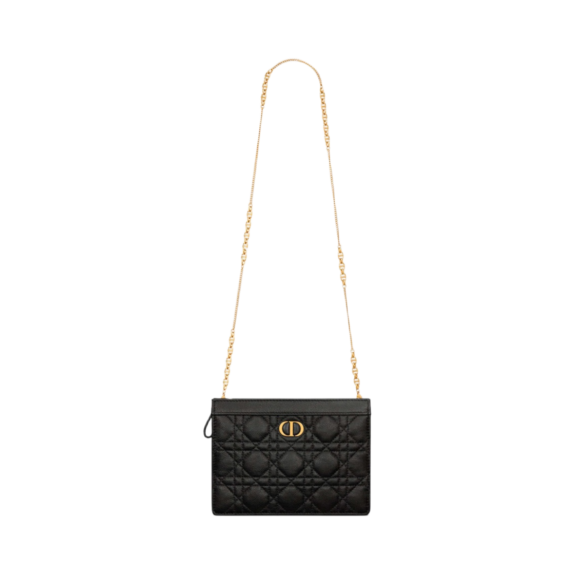디올 카로 체인 지퍼 파우치 서플 까나쥬 카프스킨 블랙(Dior Caro Zipped Pouch with Chain Supple Cannage Calfskin Black) - 5