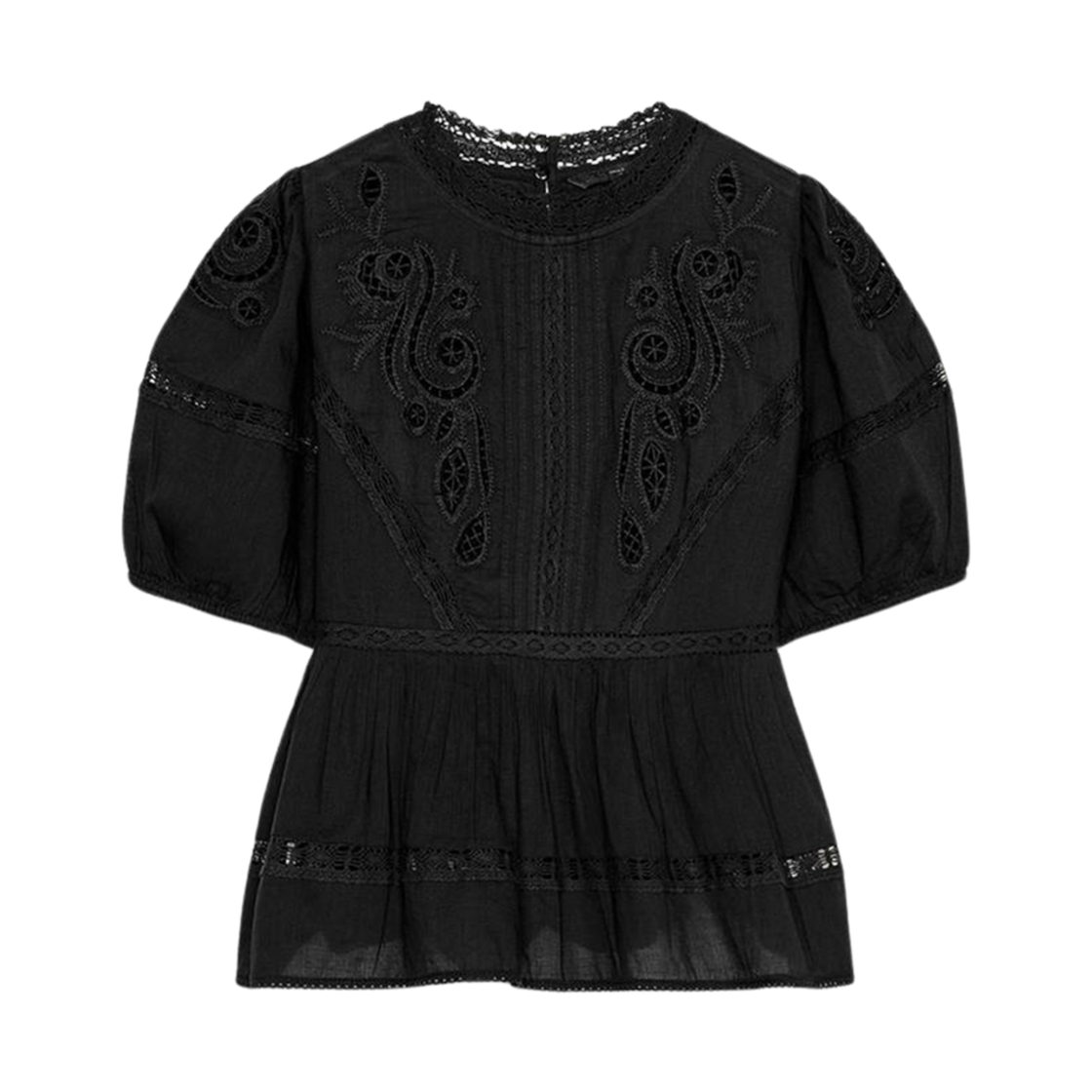 (W) 자라 ZW 컬렉션 로맨틱 자수 블라우스 블랙((W) Zara ZW Collection Romantic Embroidered Blouse Black)