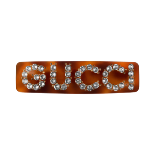 (W) Gucci Crystal Single Hair Clip Tortoiseshell Resin