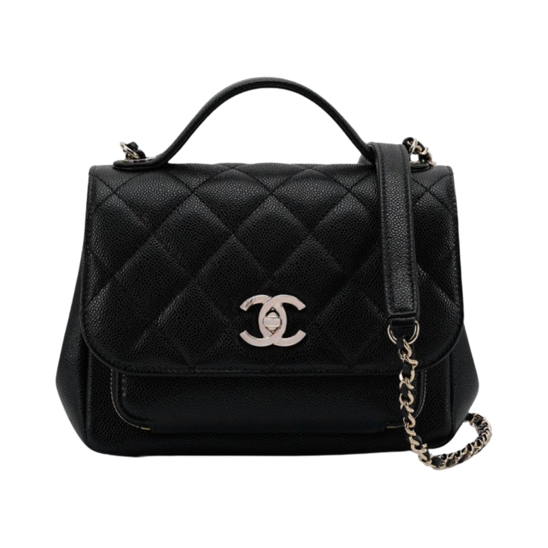 샤넬 핸들 장식의 스몰 플랩백 그레인드 카프스킨 & 골드 메탈 블랙(Chanel Small Flap Bag with Top Handle Grained Calfskin & Gold Black)