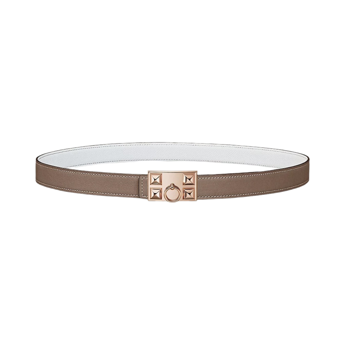 (W) 에르메스 꼴리에 드 샹 벨트 버클 & 리버서블 가죽 스트랩 24mm & 핑크 골드 에뚜쁘 블랑((W) Hermes Collier De Chien Belt Buckle & Reversible Leather Strap 24mm & Pink Gold Etoupe Blanc) - 1
