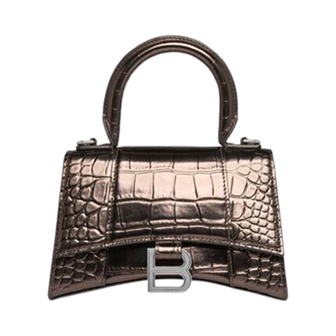 발렌시아가 아워글래스 XS 핸드백 메탈라이즈드 크로커다일 엠보스 브론즈(Balenciaga Hourglass XS Handbag Metallized Crocodile Embossed Bronze) - 1