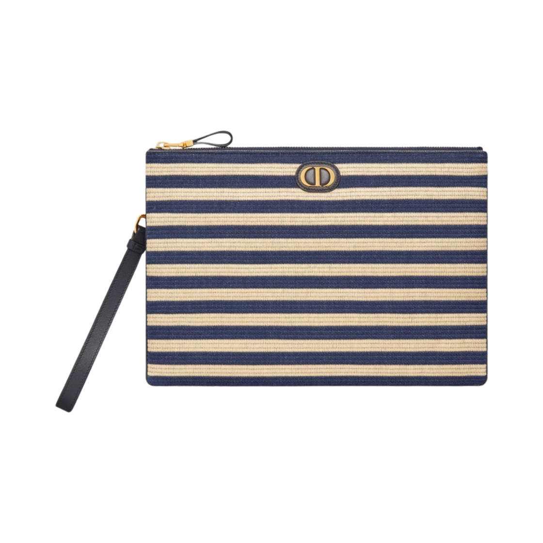 디올 라지 디올 카로 데일리 파우치 내츄럴 데님 블루 마리네르 라피아(Dior Large Dior Caro Daily Pouch Natural Denim Blue Mariniere Raffia) - 1