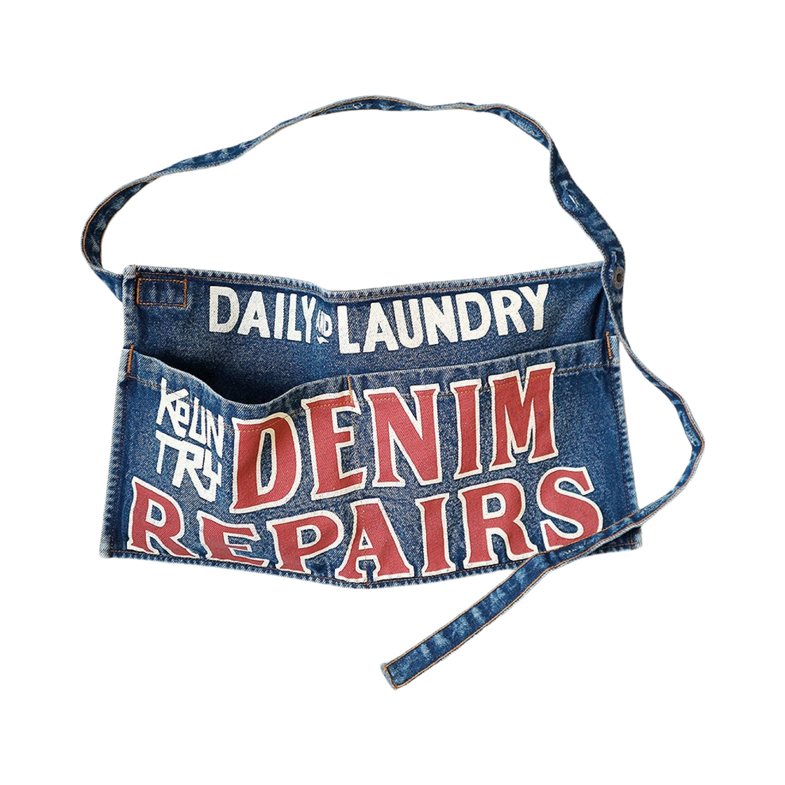 EK-1594XG Kapital 13 oz. Denim Damaged Denim Repairspt Short Ad Apron Indigo (Processing)