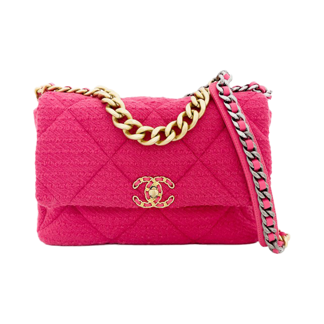 샤넬 트위드 19백 라지 핑크 빈티지금장