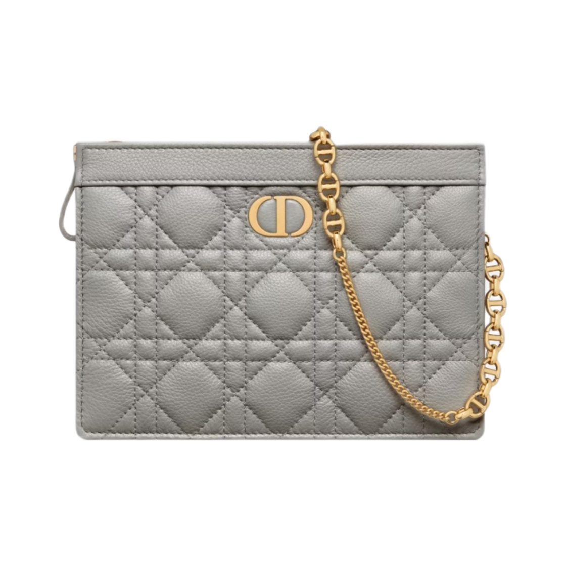 디올 카로 지퍼 파우치 체인 그레이 스톤 서플 까나쥬 카프스킨(Dior Caro Zipped Pouch Chain Gray Stone Supple Cannage Calfskin) - 1