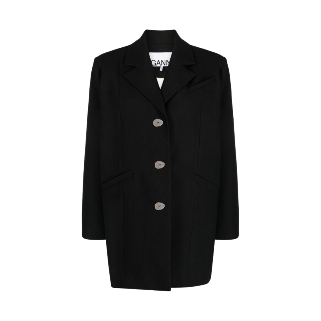 (W) 가니 코튼 수팅 오버사이즈 블레이저 블랙((W) Ganni Cotton Suiting Oversized Blazer Black) - 1