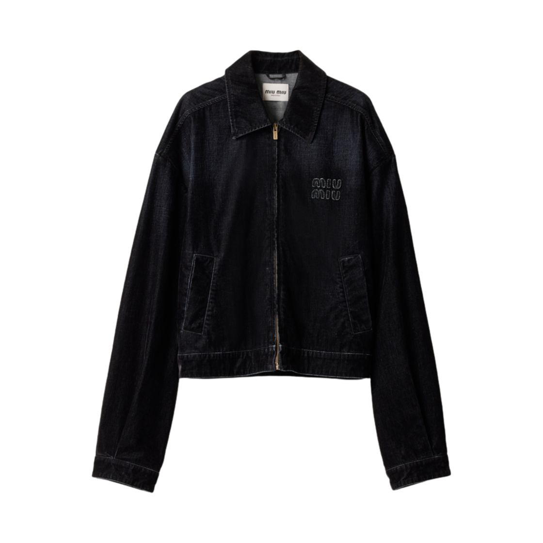 ML1158-157Y-F0002 Miu Miu Flocked Chambray Blouson Jacket Black
