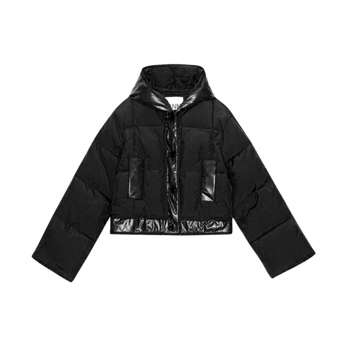 (W) 가니 숏 후드 퍼퍼 자켓 블랙((W) Ganni Short Hooded Puffer Jacket Black)