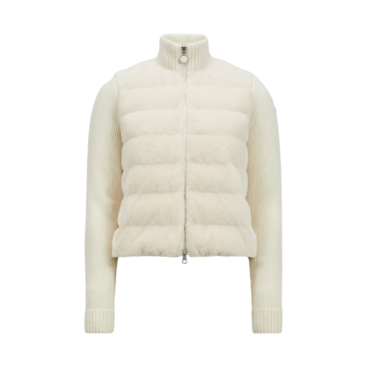 (W) Moncler Padded & Wool Teddy Zip-Up Cardigan White - 25SS