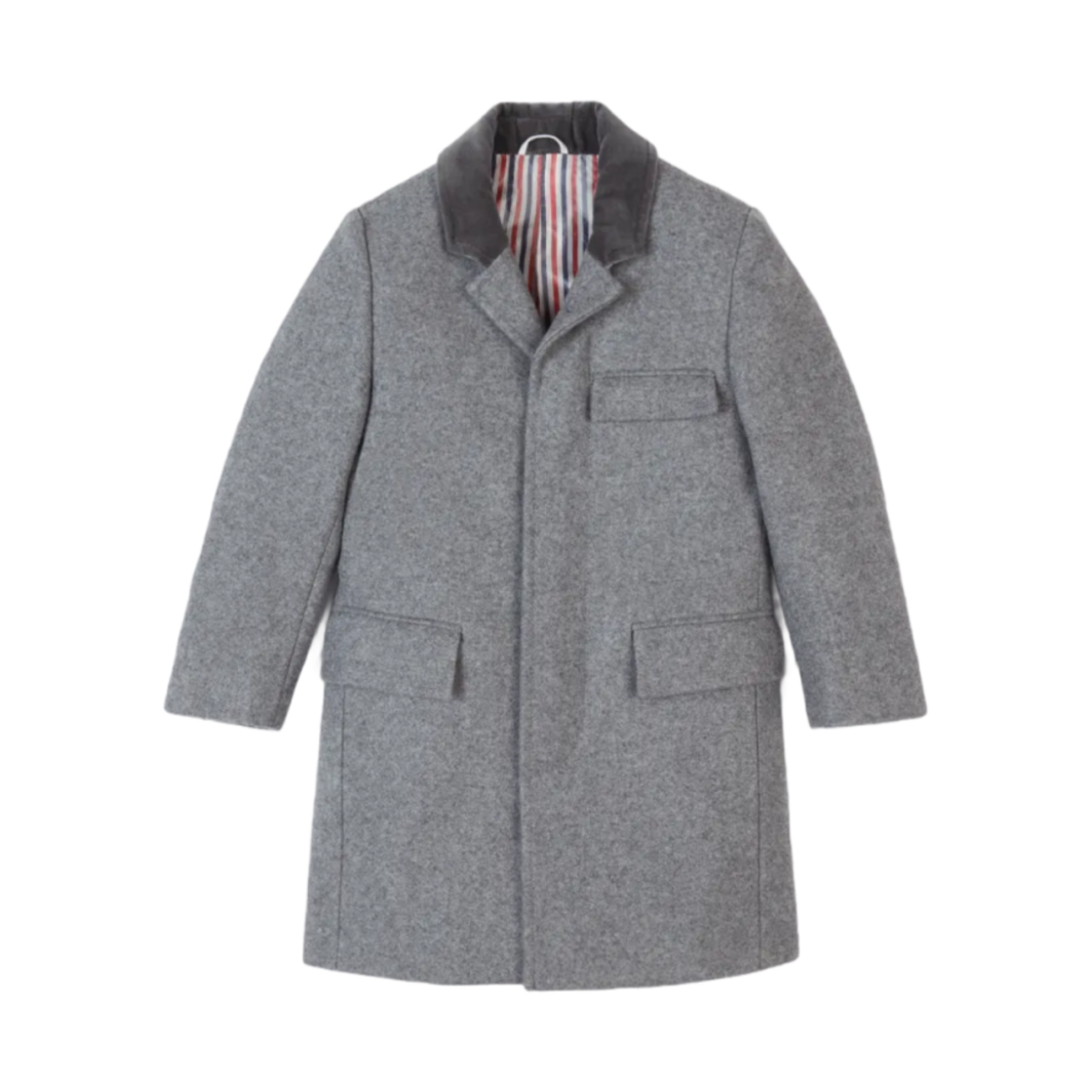 (키즈) 톰브라운 멜튼 울 체스터필드 코트 미디움 그레이((Kids) Thom Browne Melton Wool Chesterfield Coat Medium Grey) - 1