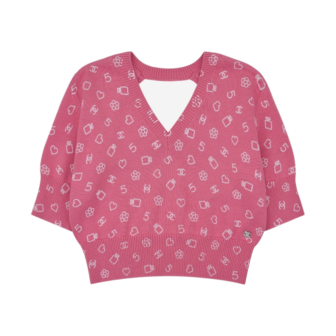 P74100-K10609-NL467 (W) Chanel V-Neck Cotton Short Sleeves Pink White