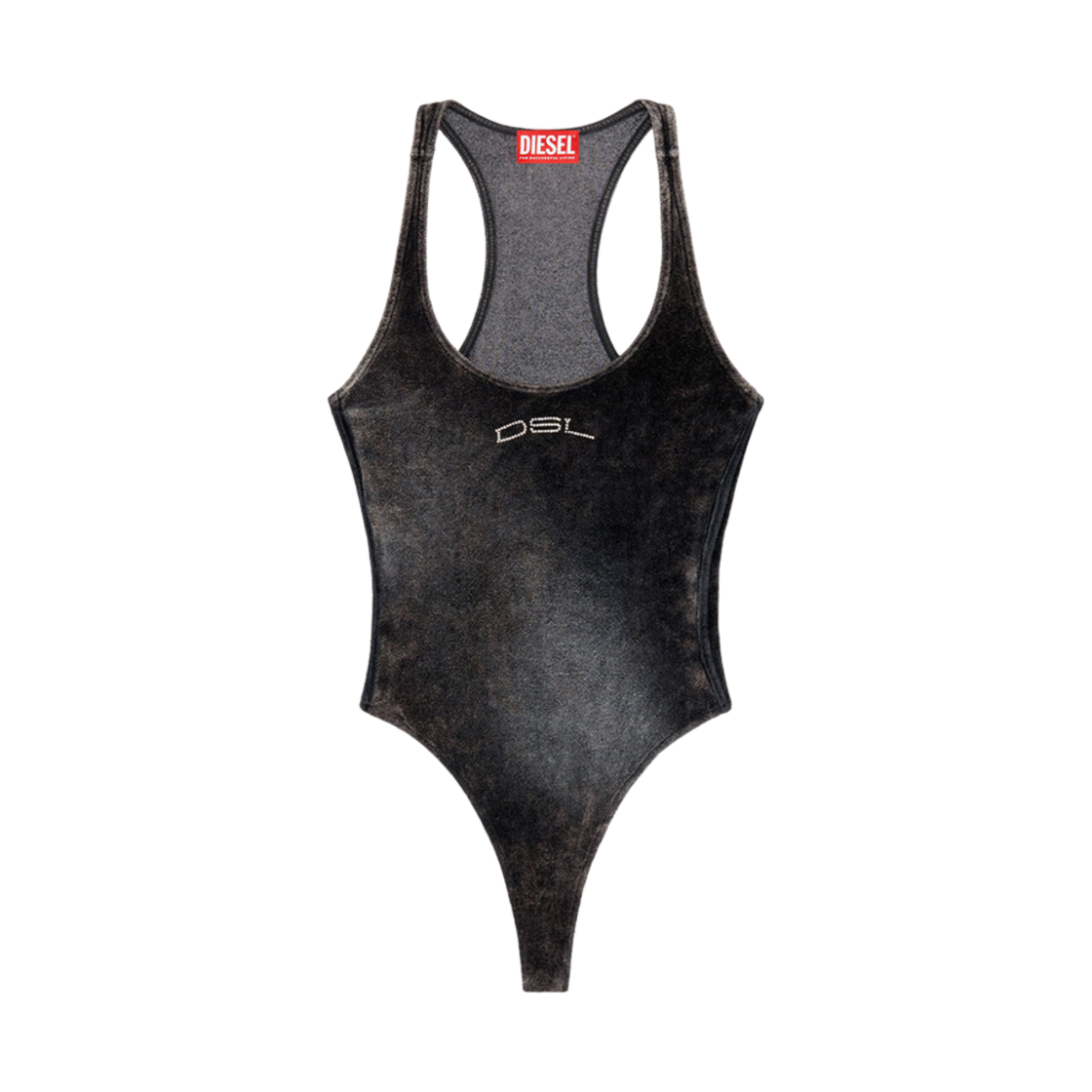 A121370KKAL-9XX (W) Diesel T-Vately Chenille Bodysuit With Crystal Logo Black