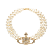 (W) Vivienne Westwood Three Row Pearl Bas Relief Choker Gold