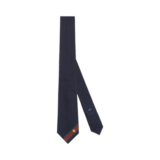 Gucci Silk Tie with Bee Web Midnight Blue