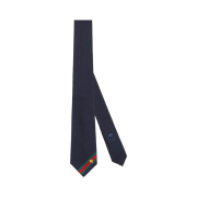 Gucci Silk Tie with Bee Web Midnight Blue