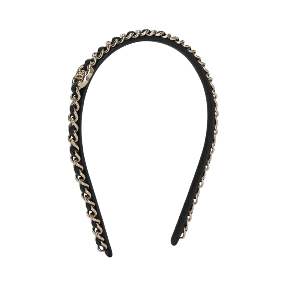 (W) 샤넬 헤어밴드 메탈 카프스킨 & 골드 블랙((W) Chanel Headband Metal Calfskin & Gold Black)
