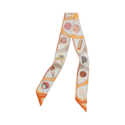 (W) Hermes Funny Ice Cream Twilly Orange Creme Beige