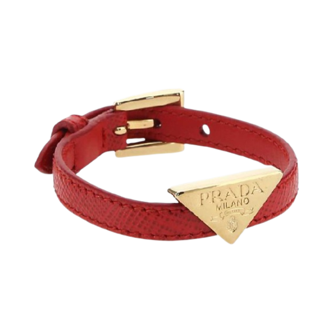 (W) 프라다 사피아노 레더 브레이슬릿 파이어리 레드((W) Prada Saffiano Leather Bracelet Fiery Red) - 1