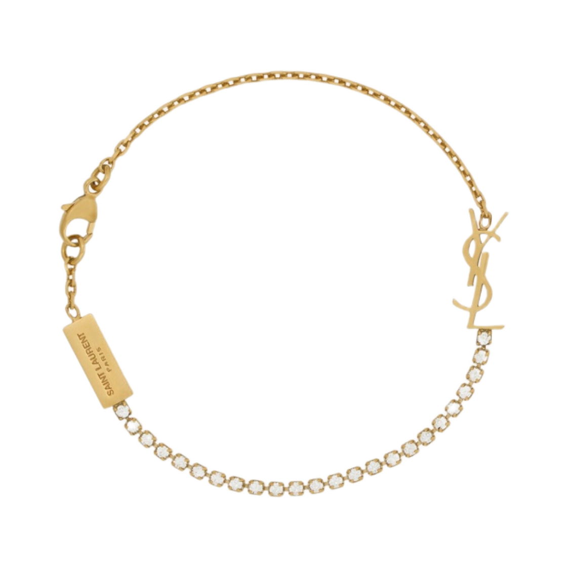 (W) 생로랑 메탈 앤 라인스톤 오피움 참 브레이슬릿 크리스탈 골드((W) Saint Laurent Opyum Charm Bracelet in Metal and Rhinestone Crystal Gold)