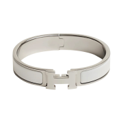 (W) Hermes Clic H Bracelet Palladium & Blanc