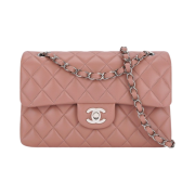 Chanel Small Classic Handbag Lambskin & Silver Dark Pink