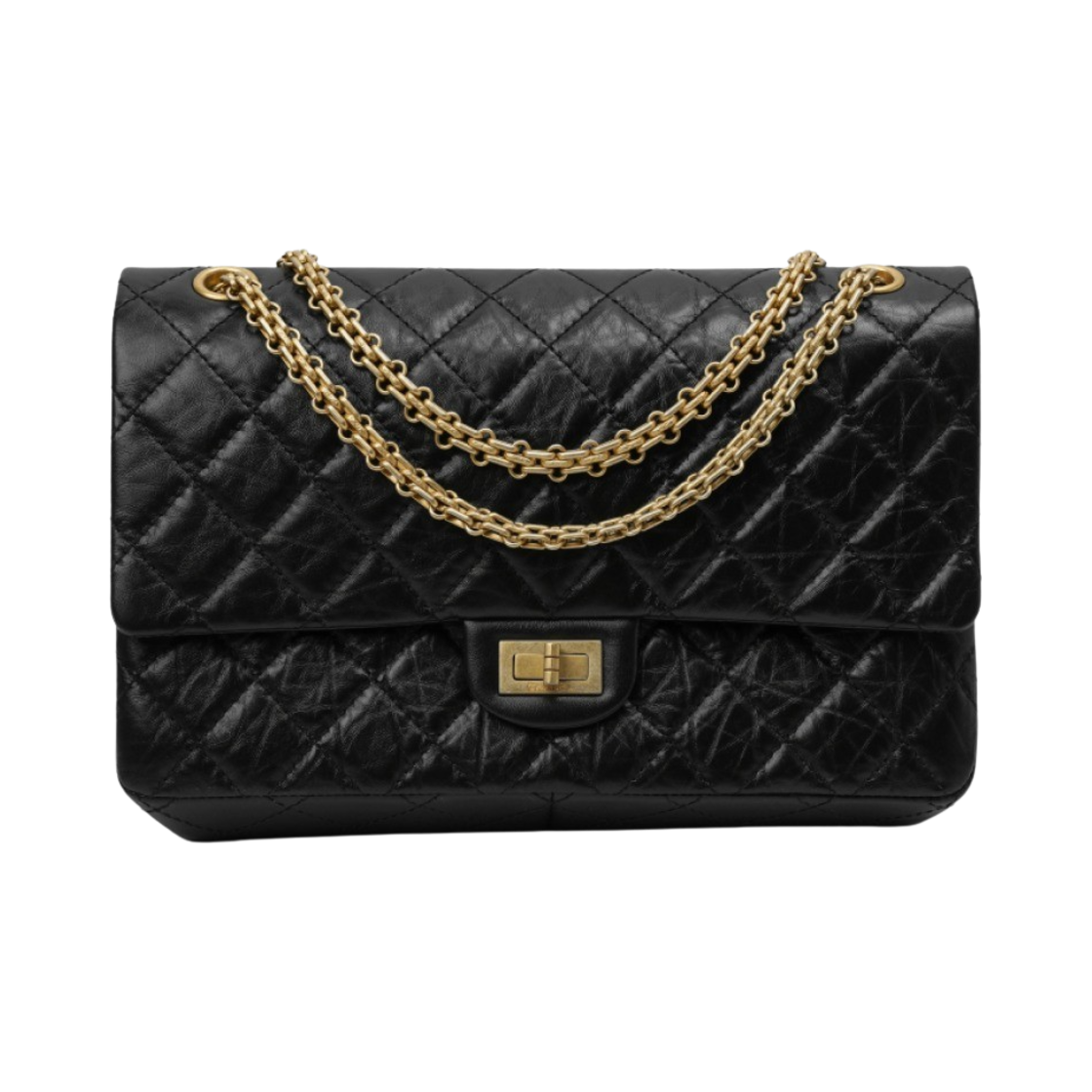 샤넬 2.55 라지 플랩백 빈티지 카프스킨 & 골드 메탈 블랙