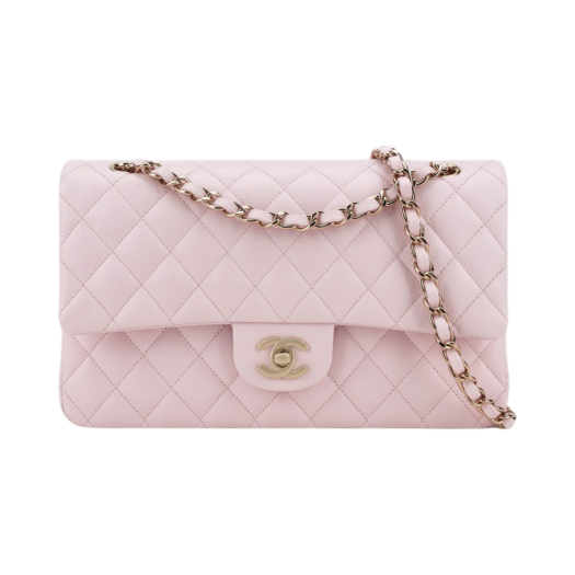 Chanel Medium Classic Handbag Grained Shiny Calfskin & Gold Light Pink